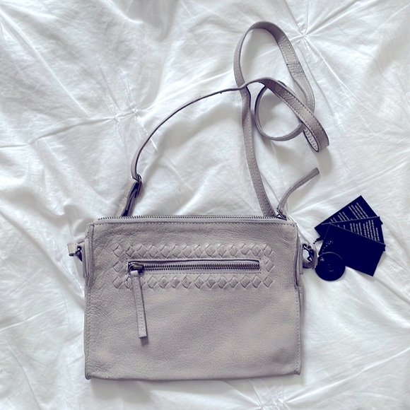 Anthro Day & Mood Sting crossbody in lite gray 100% leather NWT - Picture 1 of 9